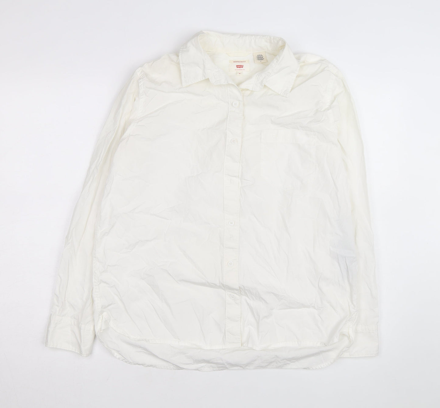 Levi's Unisex White Cotton Boyfriend Fit Long Sleeve Shirt M