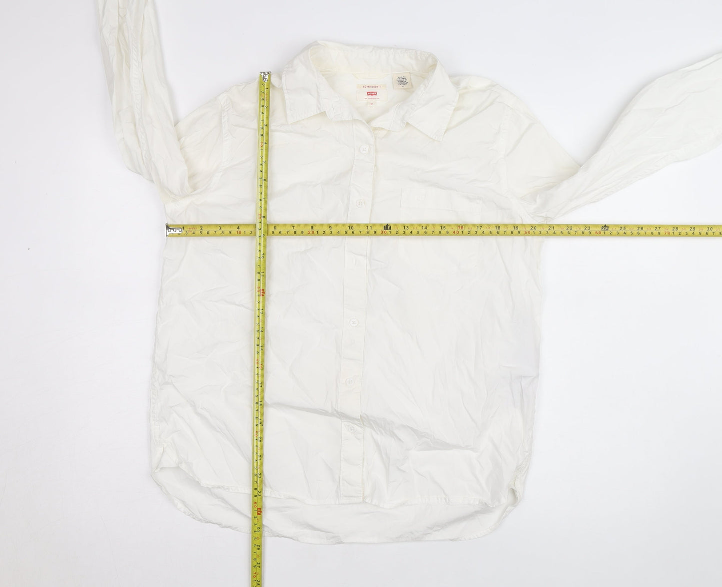 Levi's Unisex White Cotton Boyfriend Fit Long Sleeve Shirt M