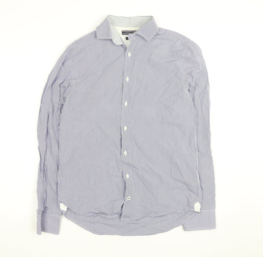 Tommy Hilfiger Men's Blue Striped Slim Fit Long Sleeve Cotton Shirt S