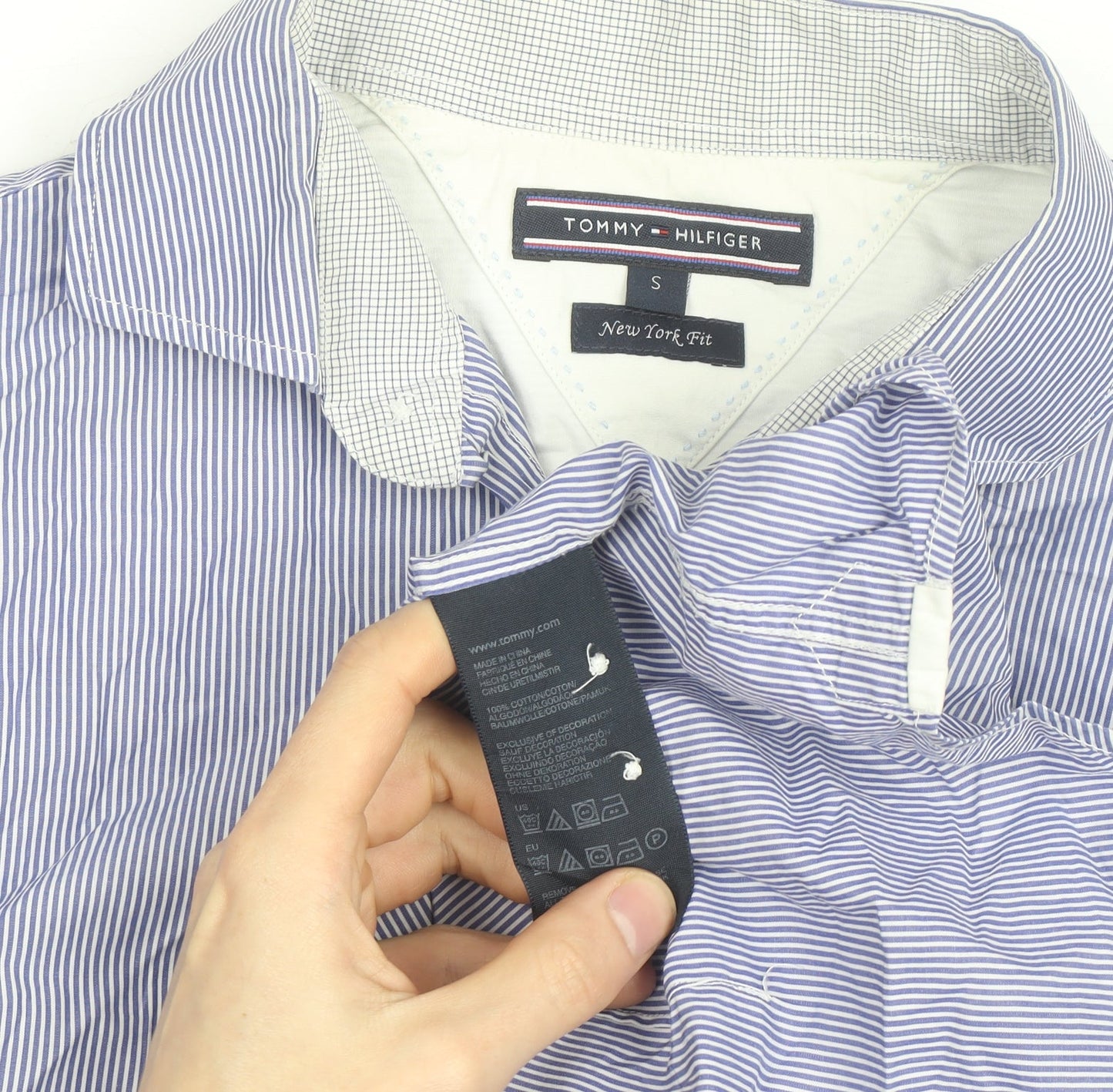 Tommy Hilfiger Men's Blue Striped Slim Fit Long Sleeve Cotton Shirt S