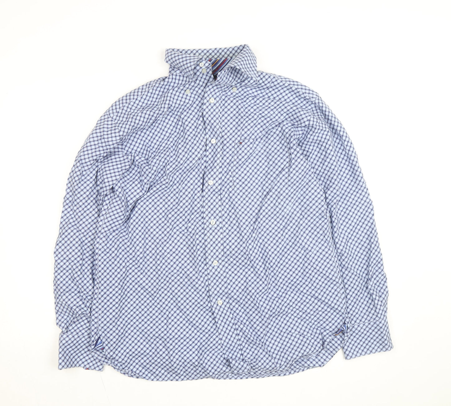 Tommy Hilfiger Men Blue Check Long Sleeve Button-Up Shirt Size S