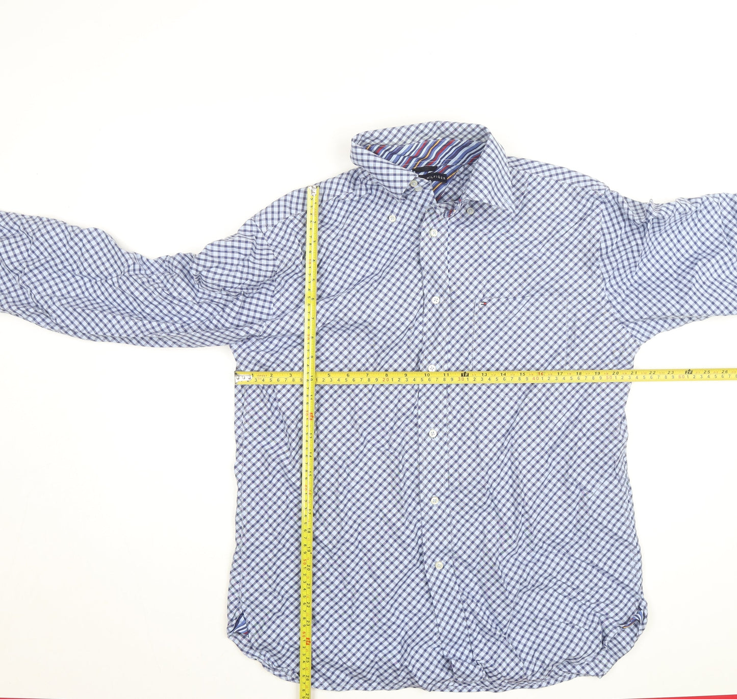 Tommy Hilfiger Men Blue Check Long Sleeve Button-Up Shirt Size S