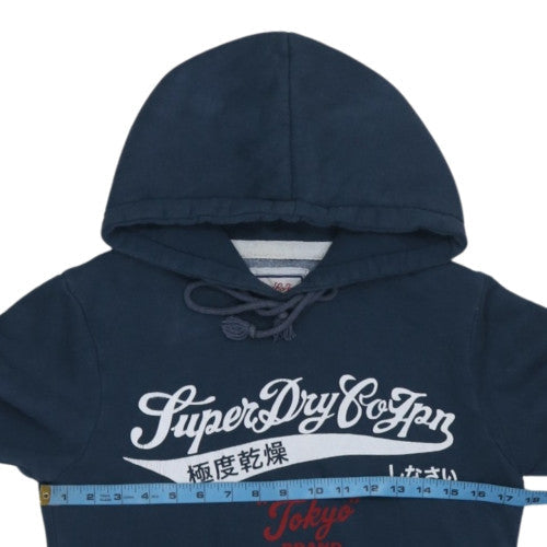 Superdry Women Navy Blue Pullover Hoodie M Graphic Cotton Blend