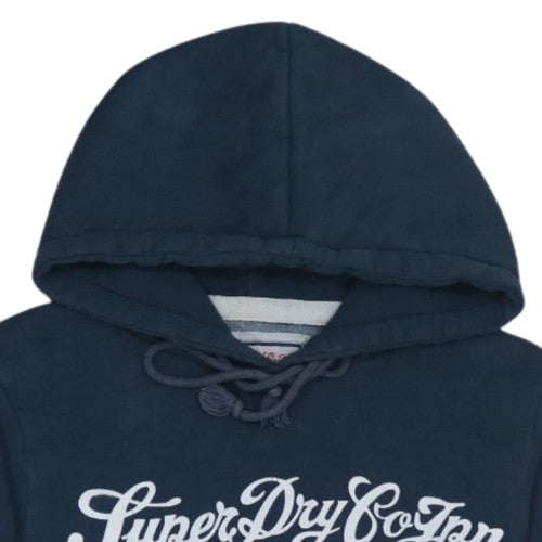Superdry Women Navy Blue Pullover Hoodie M Graphic Cotton Blend
