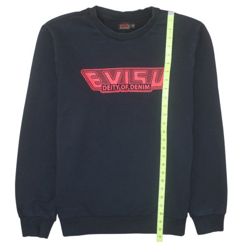 Evisu Men's Blue XL Pullover Sweatshirt Crew Neck Logo Graphic Print