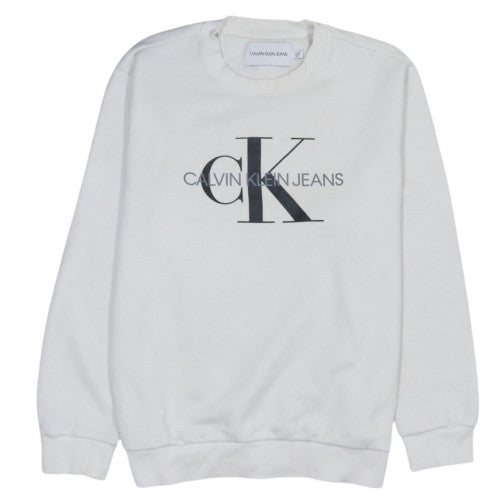 Calvin Klein Jeans Men's White Logo Pullover Sweatshirt M
