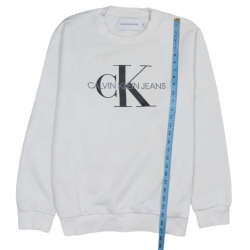 Calvin Klein Jeans Men's White Logo Pullover Sweatshirt M