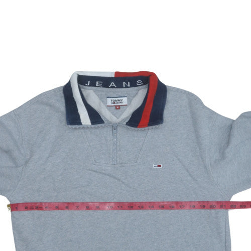 Tommy Jeans Men's Grey 1/2 Zip Sweatshirt M Collared Logo Top
