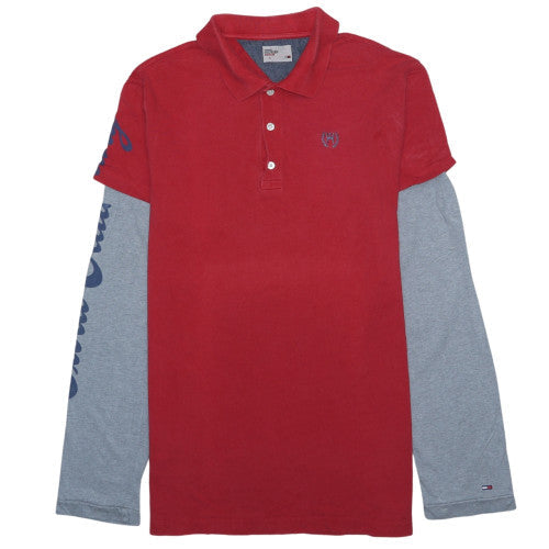 Tommy Hilfiger Men's Red Long Sleeve Layered Effect Polo Shirt Size L