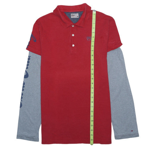 Tommy Hilfiger Men's Red Long Sleeve Layered Effect Polo Shirt Size L