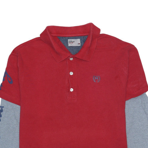 Tommy Hilfiger Men's Red Long Sleeve Layered Effect Polo Shirt Size L