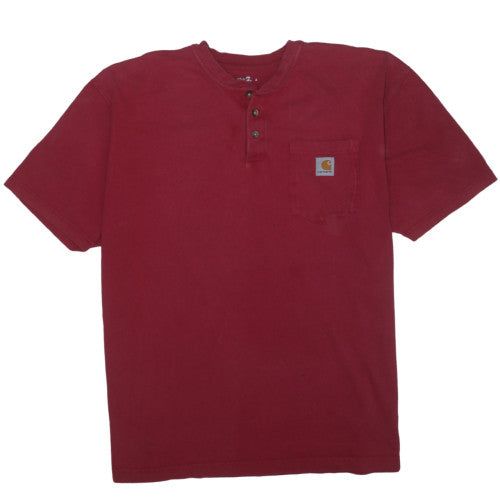 Carhartt Men's Red Short Sleeve Henley Cotton T-Shirt XL Workwear
