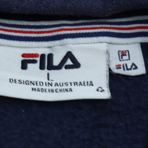 FILA Men's Blue Pullover Hoodie L Logo Fleece Sweatshirt
