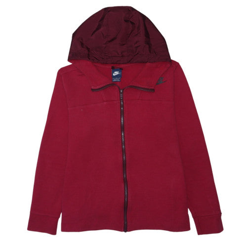 Nike Women Red Full Zip Hoodie L Cotton Blend Casual