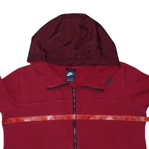 Nike Women Red Full Zip Hoodie L Cotton Blend Casual