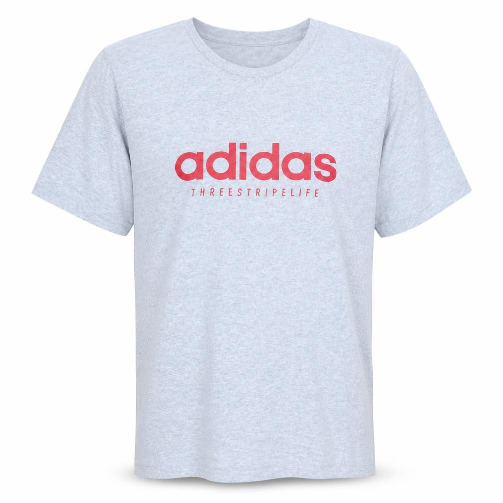 Front view of Adidas Men’s Grey XL T-Shirt Three Stripe Life Sports Logo Top