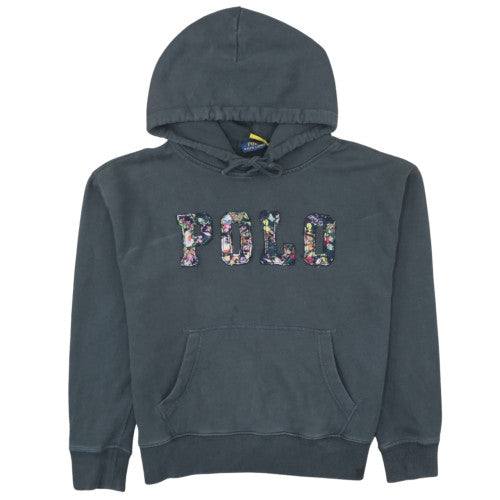 Polo Ralph Lauren Womens Black Floral Logo Pullover Hoodie Size L