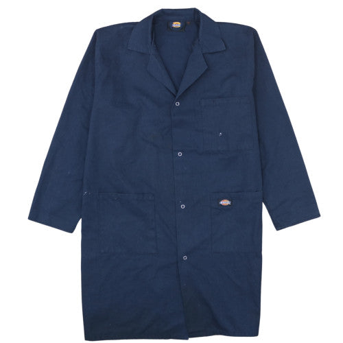 Dickies Men's Blue Long Workwear Coat L Twill Button Front