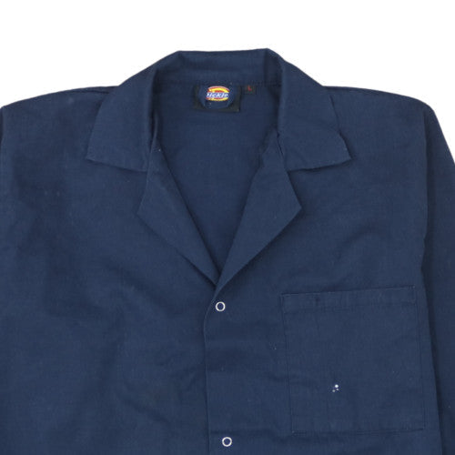 Dickies Men's Blue Long Workwear Coat L Twill Button Front