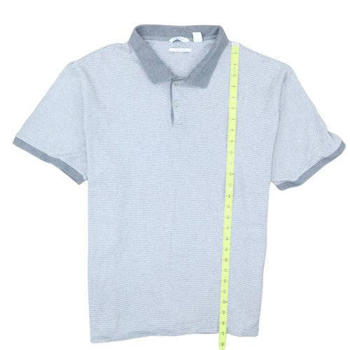 Calvin Klein Men’s Grey Striped Polo Shirt Size L Lightweight Cotton