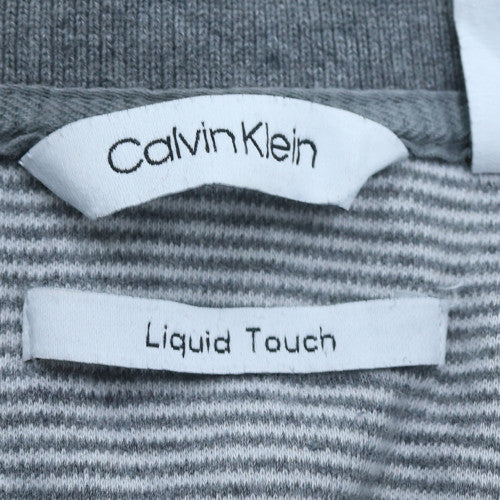 Calvin Klein Men’s Grey Striped Polo Shirt Size L Lightweight Cotton