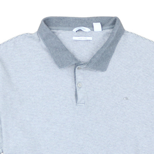 Calvin Klein Men’s Grey Striped Polo Shirt Size L Lightweight Cotton