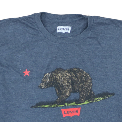 Levi's Men's Blue Graphic Bear T-Shirt XL Crew Neck Cotton Blend