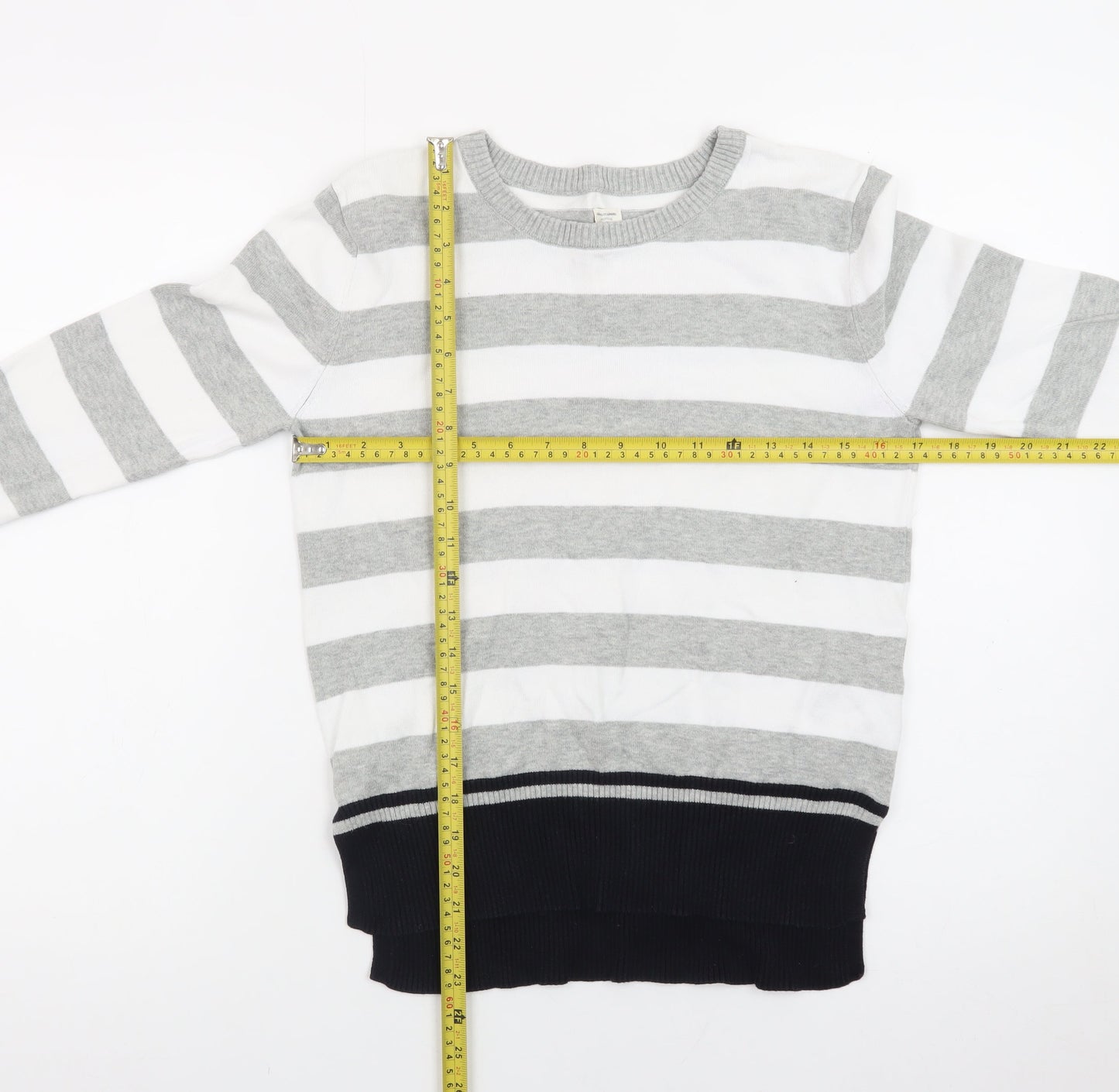 Giordano Men's Grey Striped Cotton Crew Neck Jumper Size S