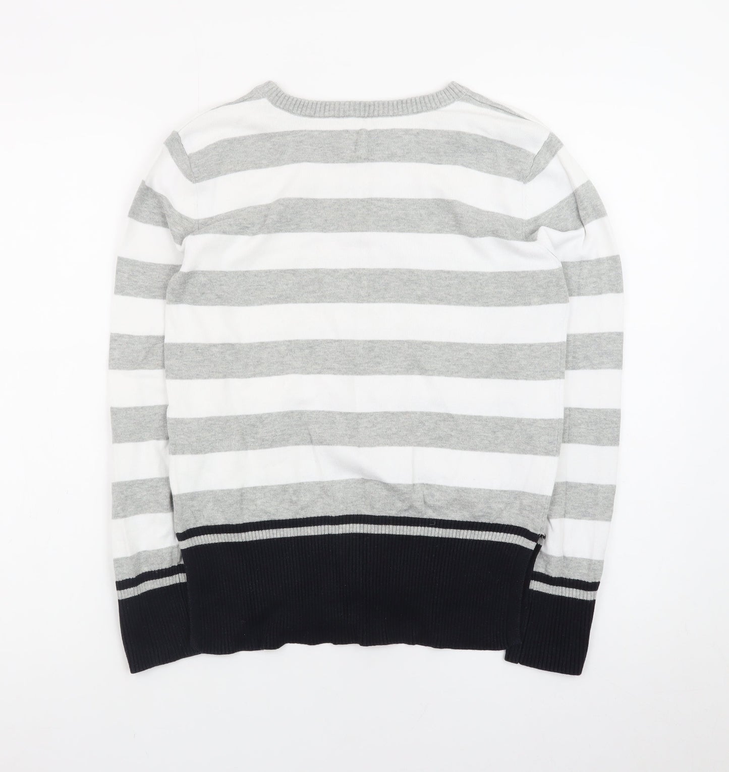 Giordano Men's Grey Striped Cotton Crew Neck Jumper Size S