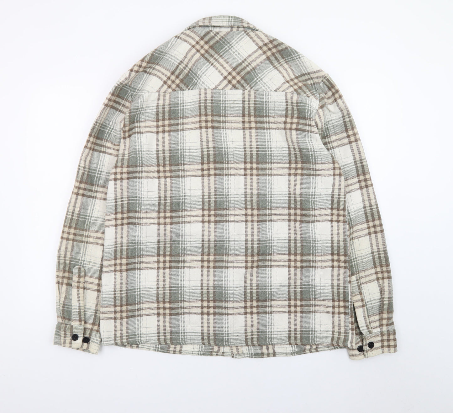 boohooMAN Men's Beige Check Flannel Shirt Jacket Medium Regular Fit