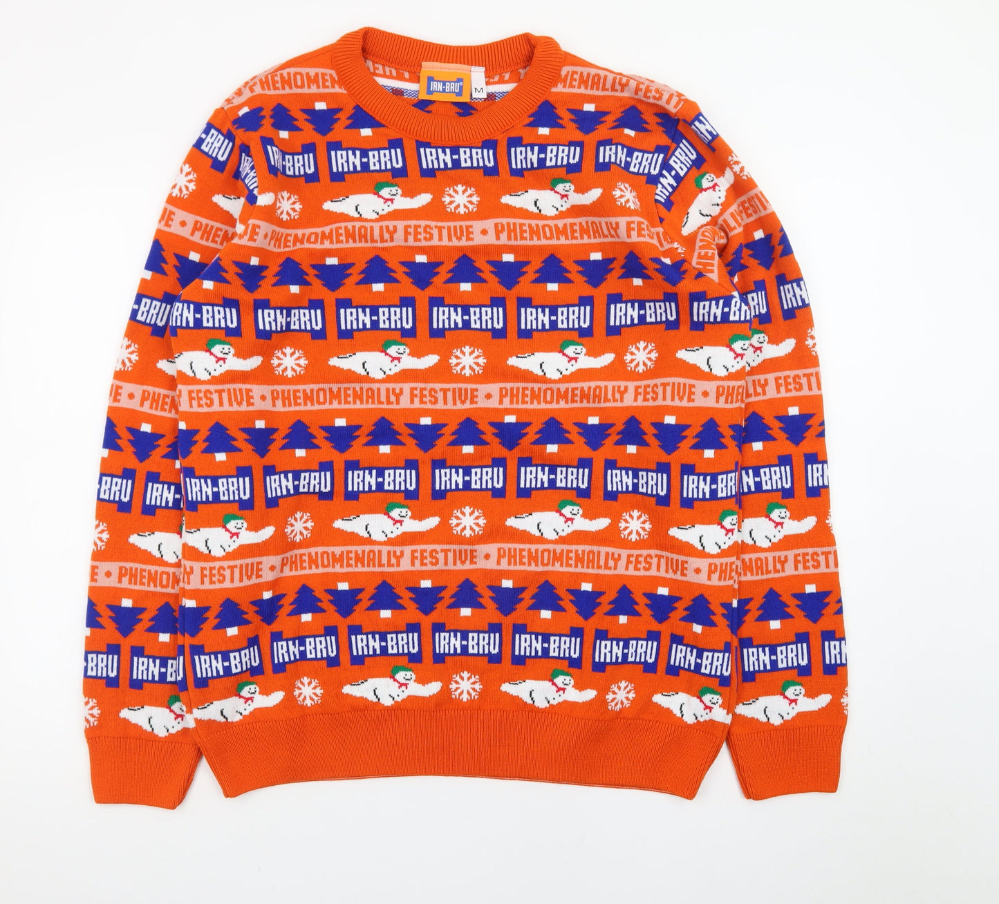 IRN-BRU Men's Orange Christmas Pullover Jumper Size M Festive Knitwear