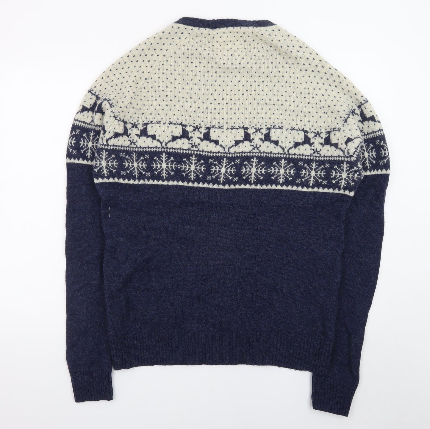 White Stuff Men's Blue Fair Isle Wool Pullover Jumper XL