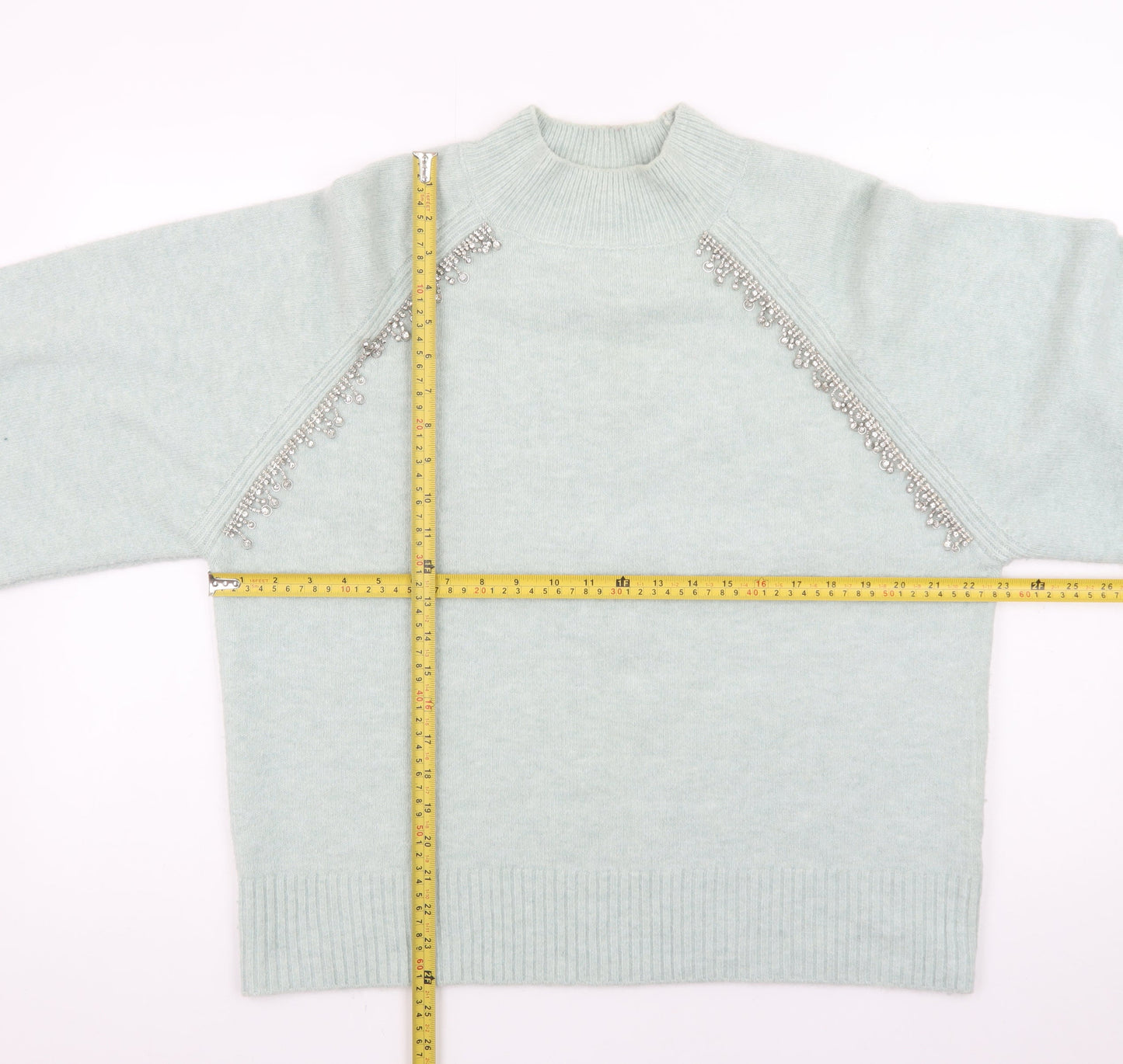 River Island Women's Green Beaded Mock Neck Jumper UK 14