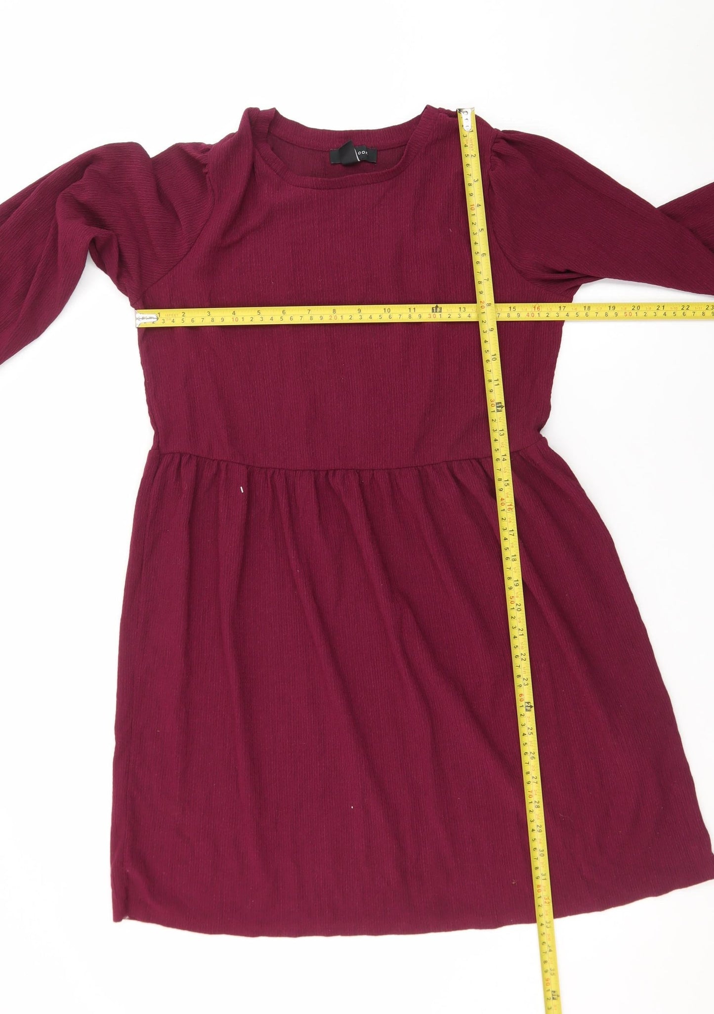 New Look Women Red Knee Length A-Line Dress Size 12 Long Sleeve