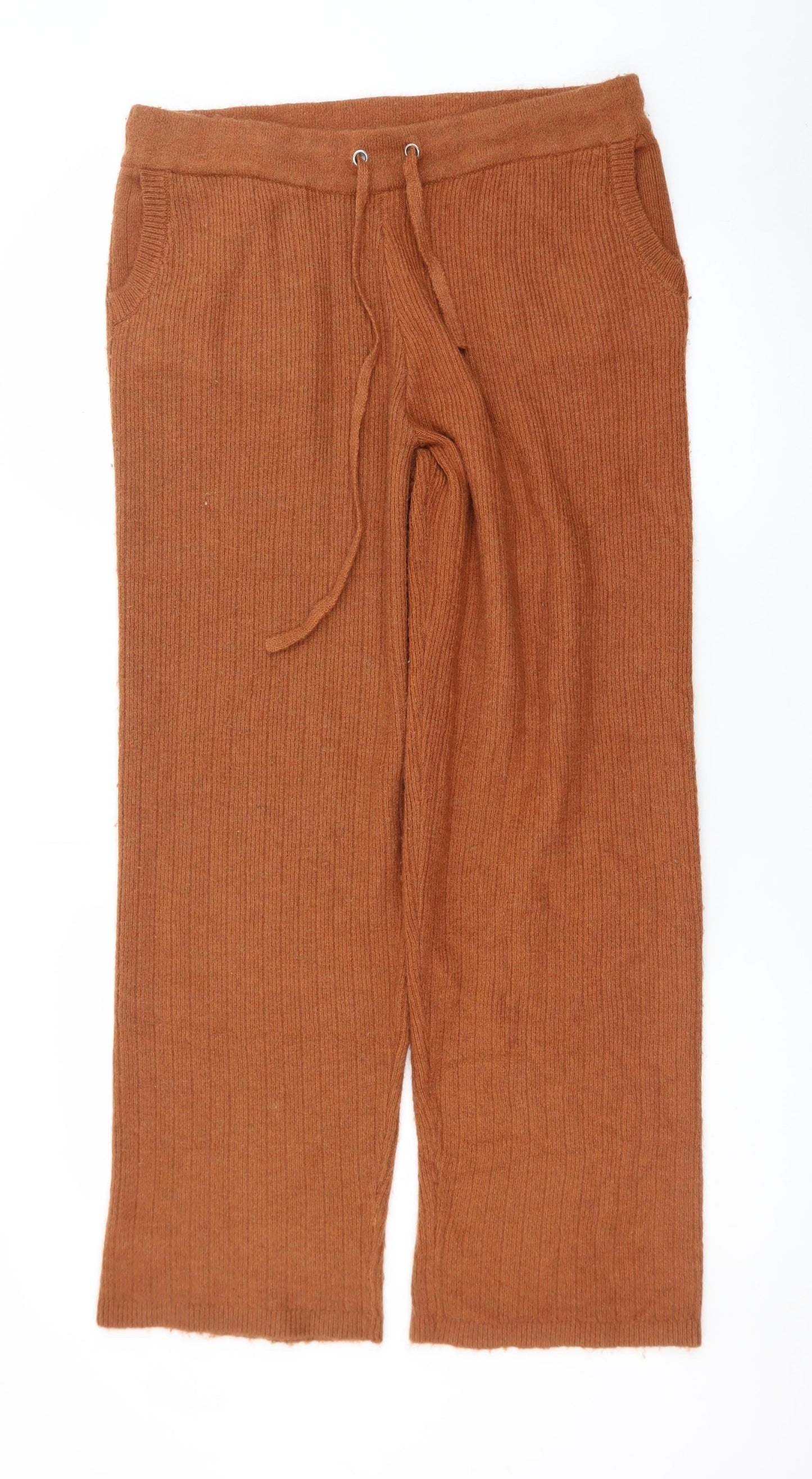 DKNY Women's Brown Knit Wide-Leg Drawstring Lounge Trousers Size M