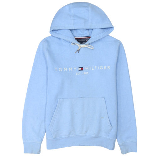 Tommy Hilfiger Men Blue Pullover Hoodie L Logo Fleece Casual