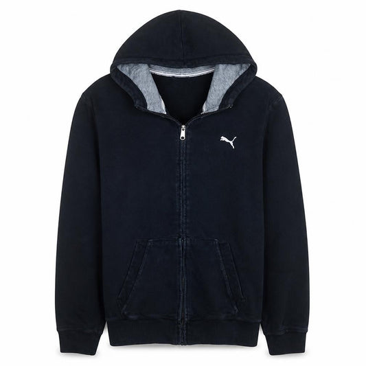 Puma Men's Black Full Zip Hoodie L Fleece Logo Sportswear