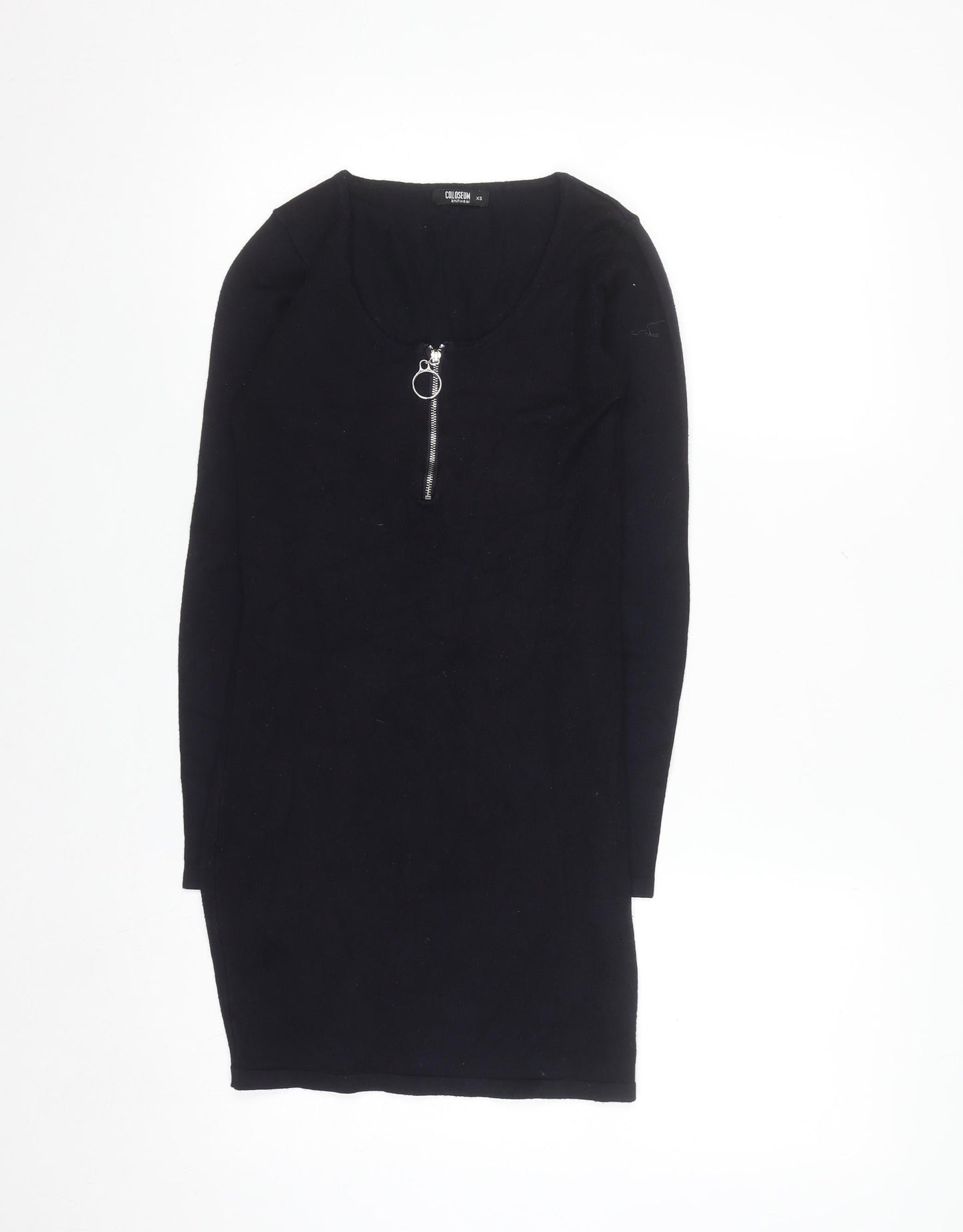 Colloseum Women Black XS Bodycon Knit Dress with Zip Detail