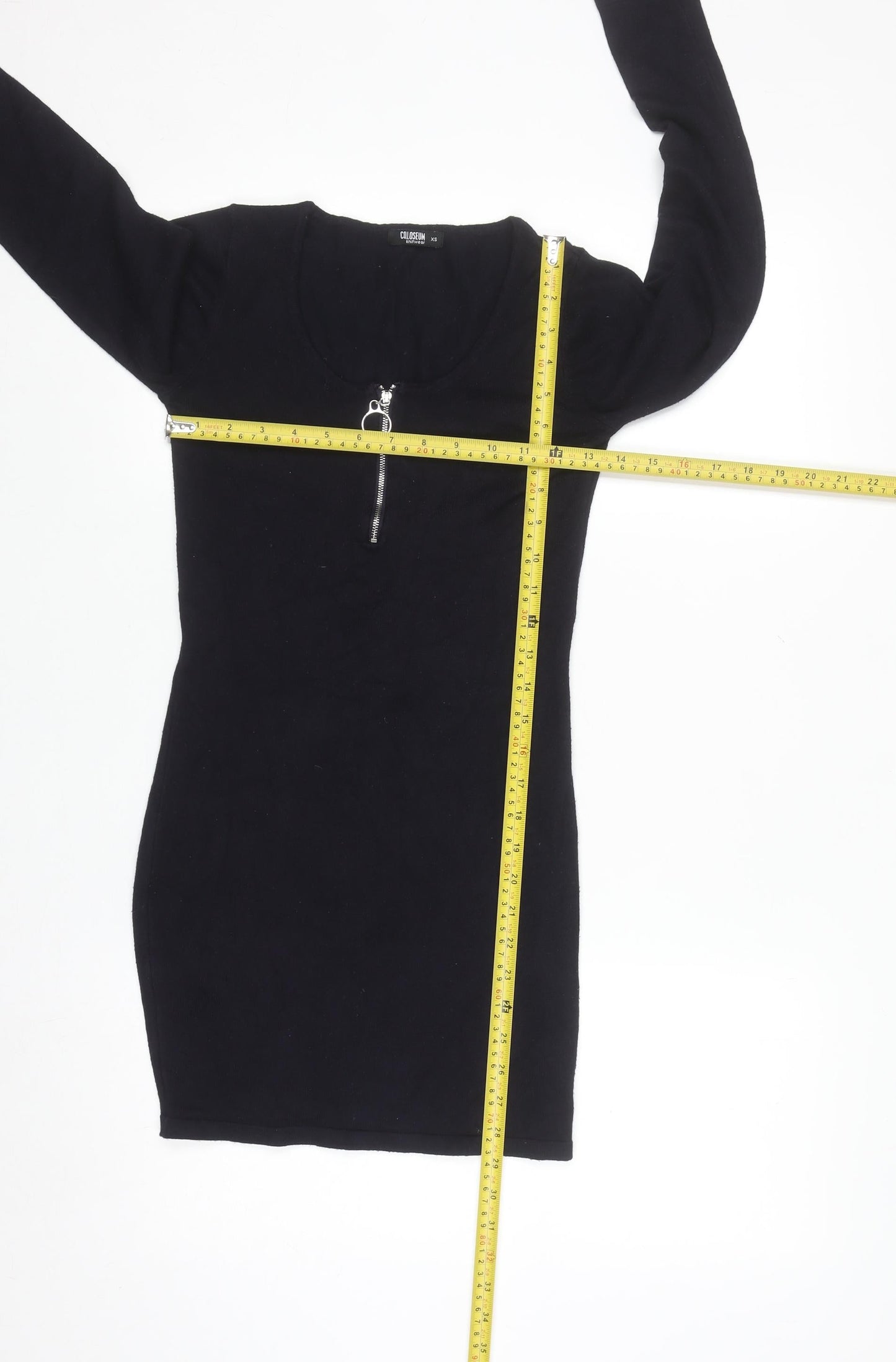 Colloseum Women Black XS Bodycon Knit Dress with Zip Detail
