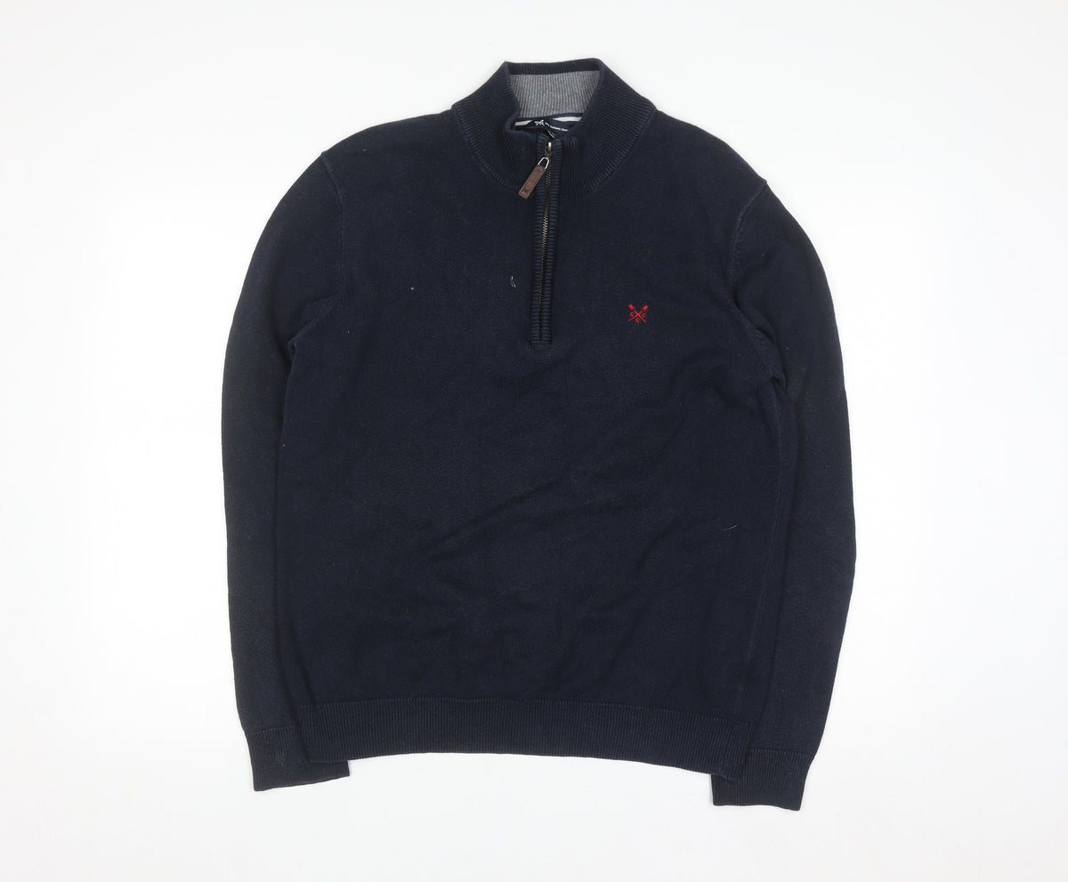 Crew Clothing Company Men’s Blue Cotton Cashmere 1/4 Zip Jumper L