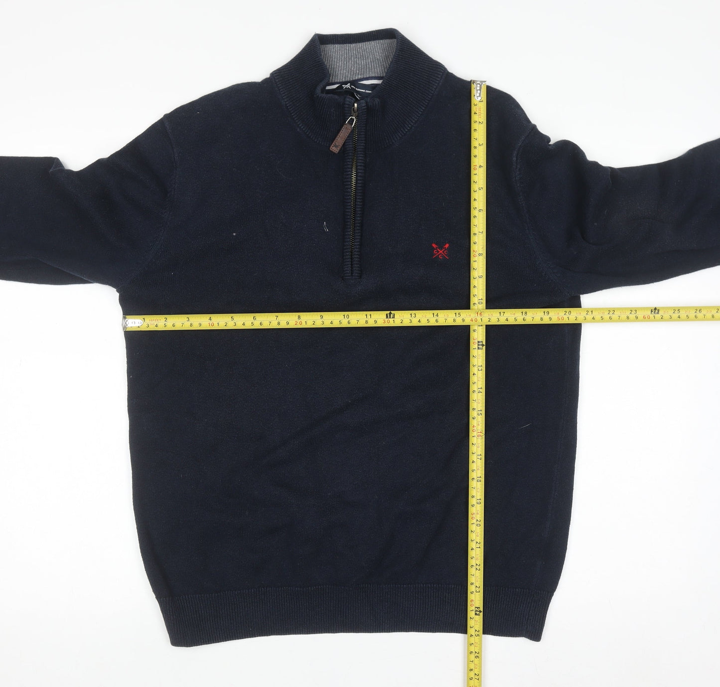 Crew Clothing Company Men’s Blue Cotton Cashmere 1/4 Zip Jumper L