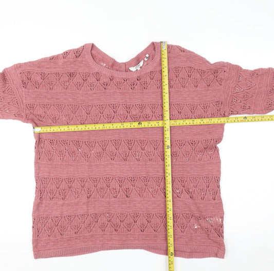 FatFace Women Pink 12 Knit Button Back Short Sleeve Cotton Jumper
