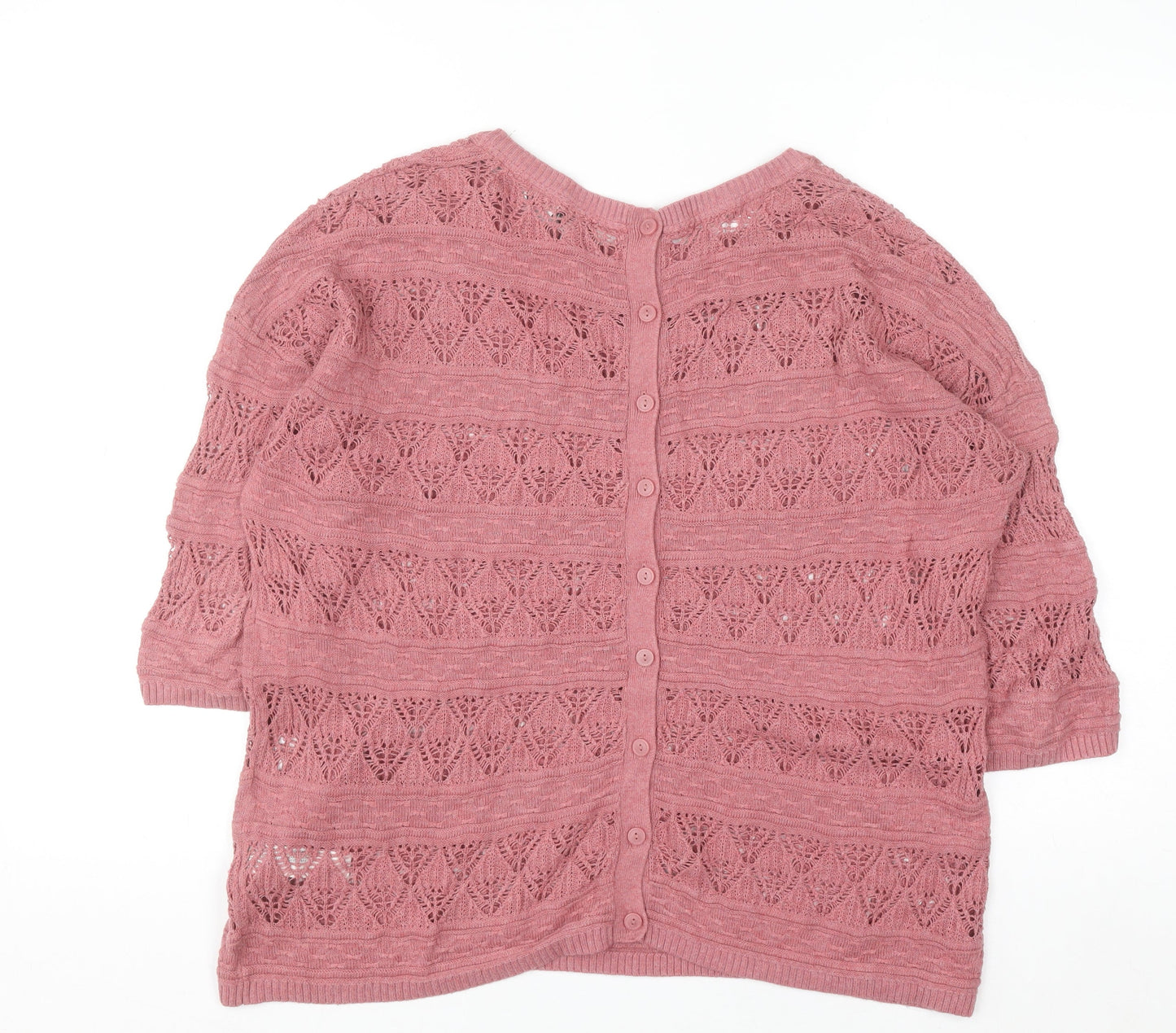 FatFace Women Pink 12 Knit Button Back Short Sleeve Cotton Jumper