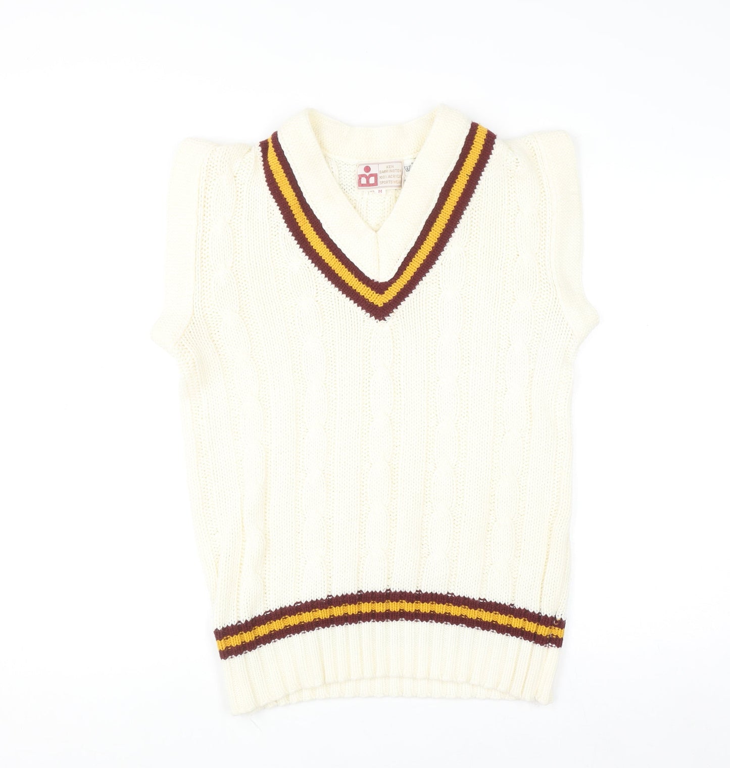 Ken Barrington Men's Ivory Cable-Knit Cricket Vest M Regular Fit