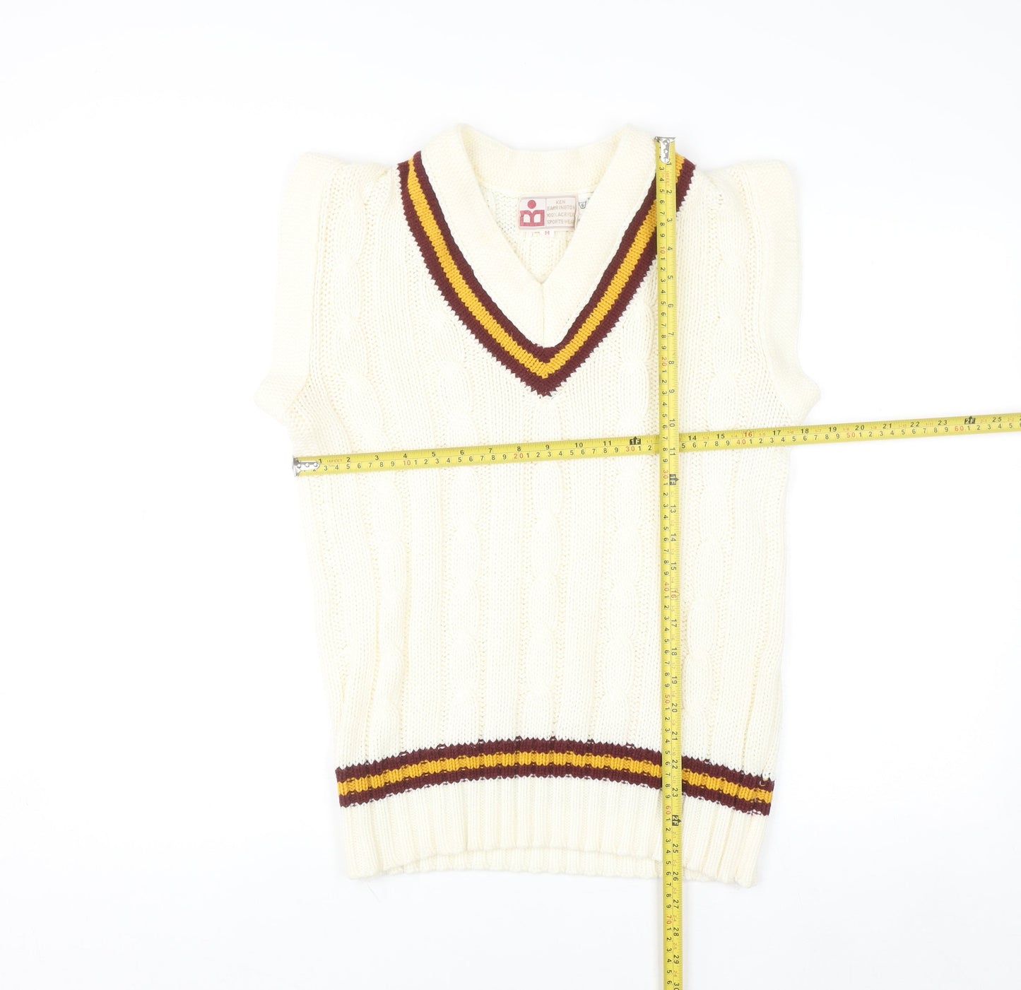 Ken Barrington Men's Ivory Cable-Knit Cricket Vest M Regular Fit