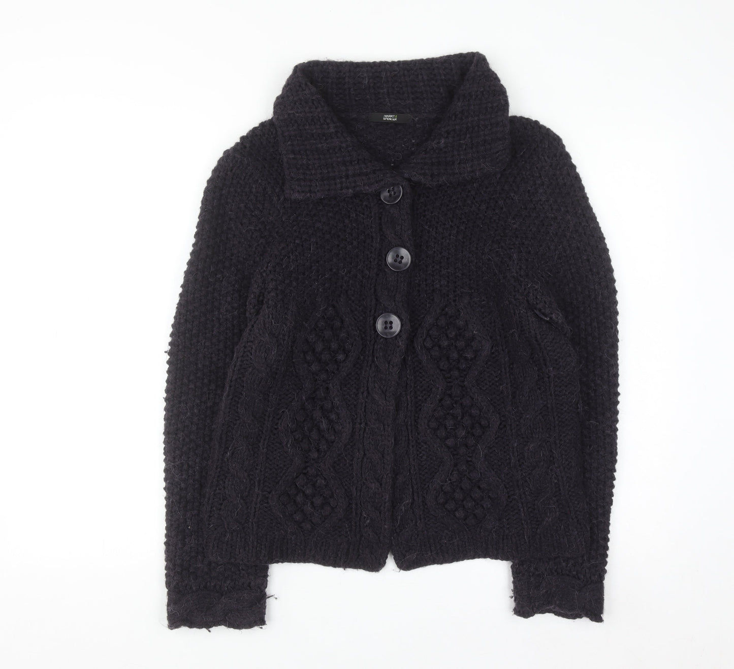 Marks & Spencer Women Purple Cable-Knit Collared Cardigan UK 12
