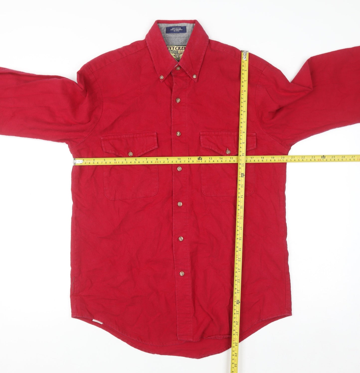 Ivy Crew Men's Red Button-Up Cotton Outdoor Classic Shirt M