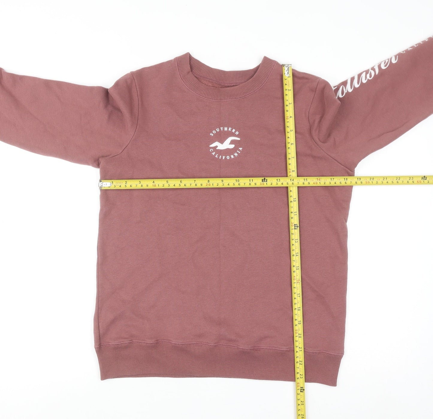 Hollister Women's Pink Pullover Sweatshirt Small Crew Neck Logo Print