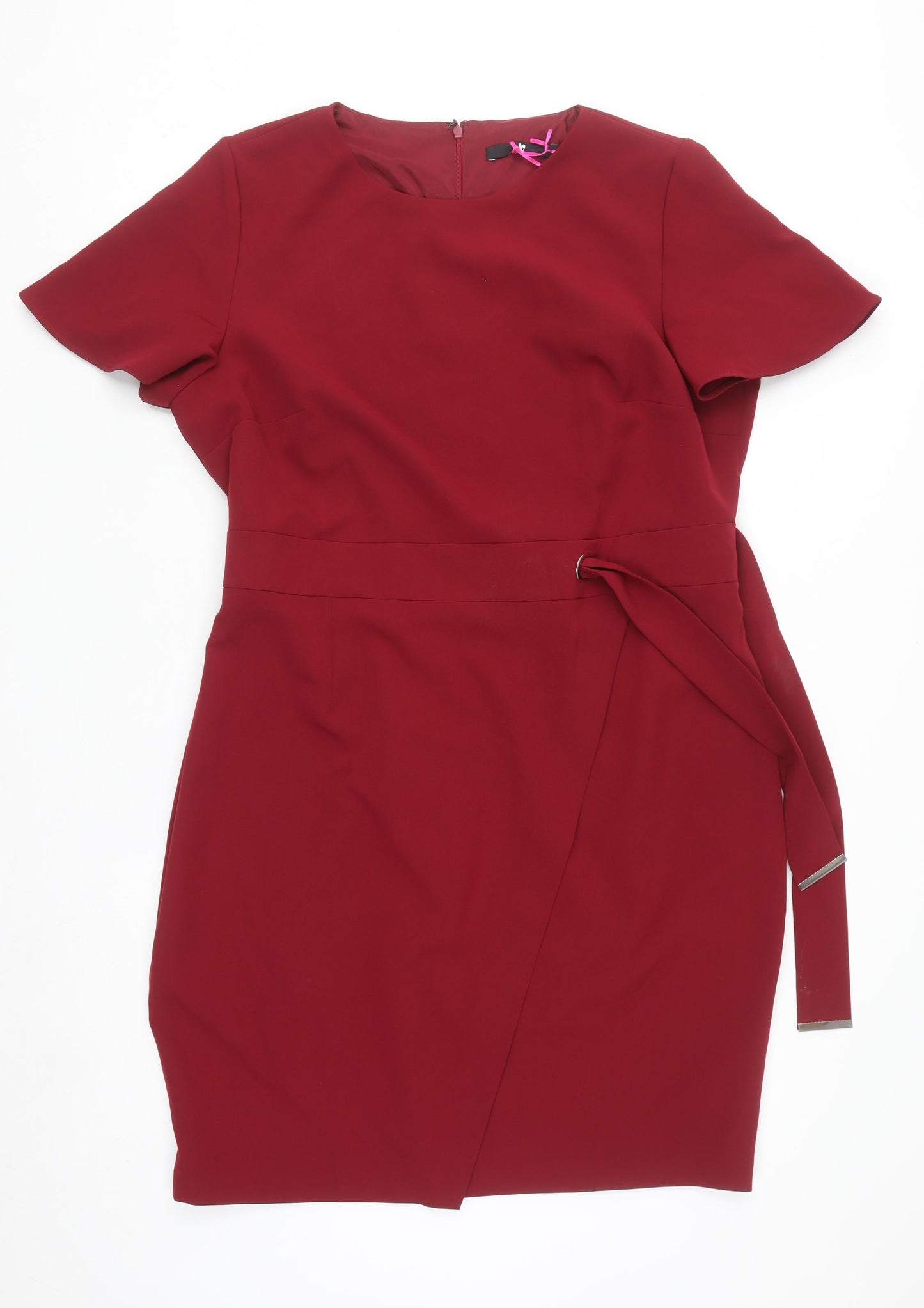 Very Women Red Sheath Belted Knee Length Dress Size 20