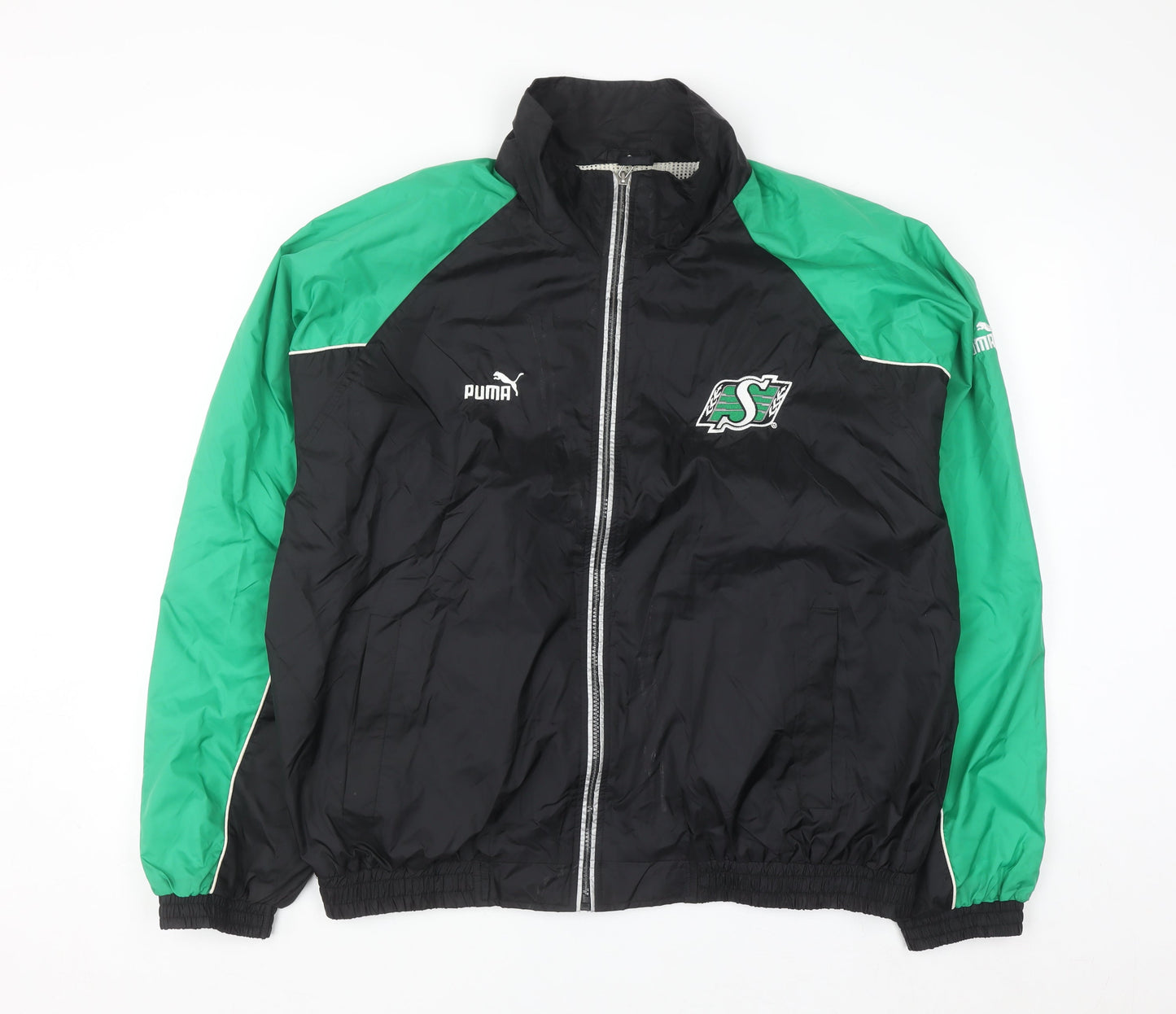Puma Men's Black Green XL Windbreaker Sports Jacket